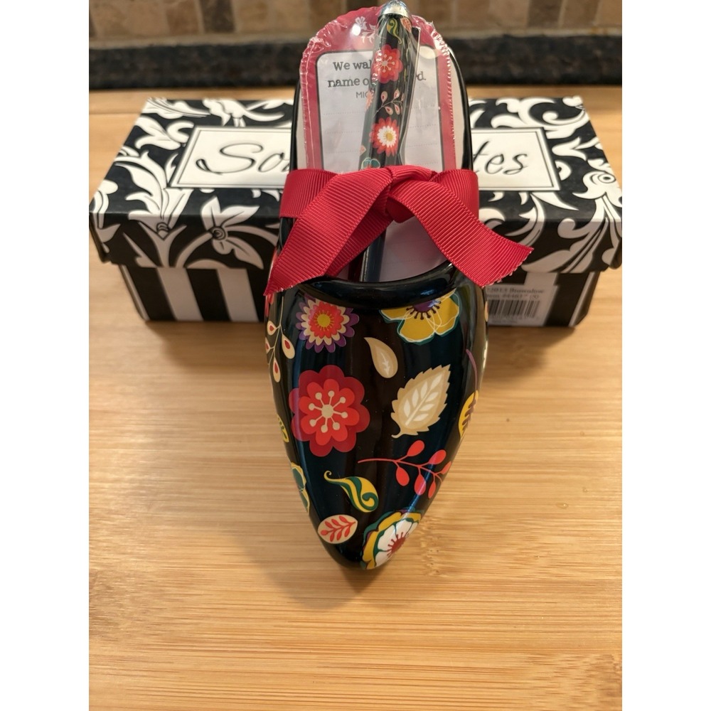 Brownlow Gifts SOUL MATES Mini Ceramic Black Shoe Multicolored Floral New In Box